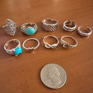 9 Sterling Silver Rings -sizes 5.5 to 7